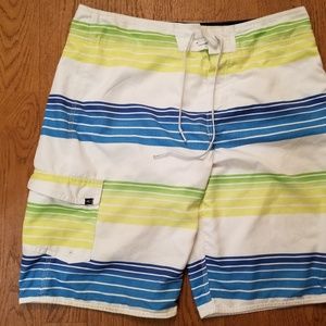 Oneill size 34 green and blue stripe swim trunks